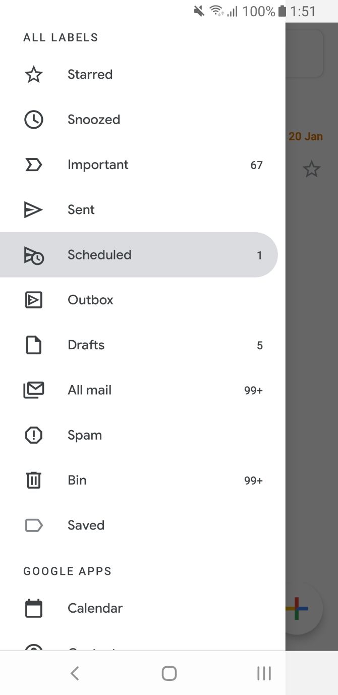 Scheduled folder on Gmail mobile