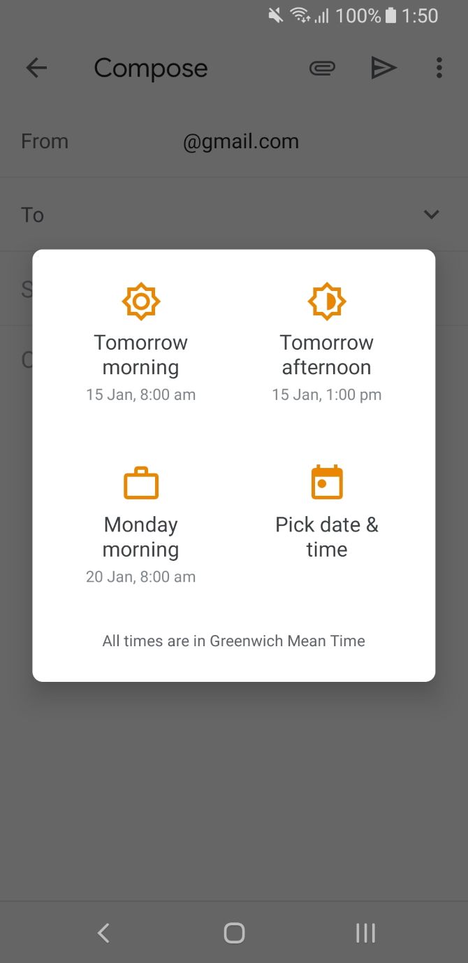 Schedule send pick date on mobile in Gmail