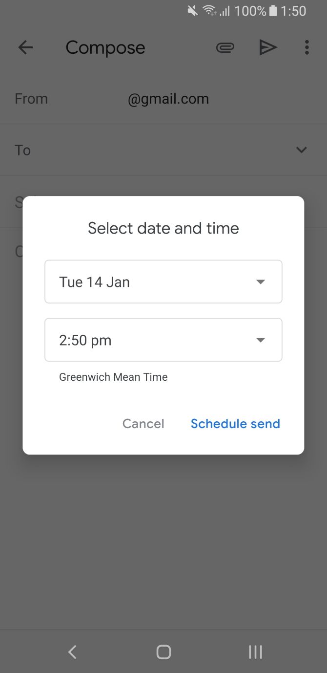 Schedule send date & time on mobile in Gmail