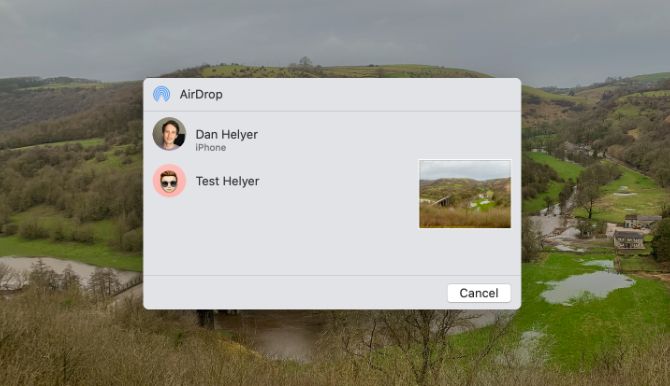 AirDrop contact options from Photos app Share Sheet