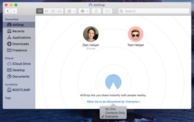 AirDrop in Finder on Mac with Everyone visibility option