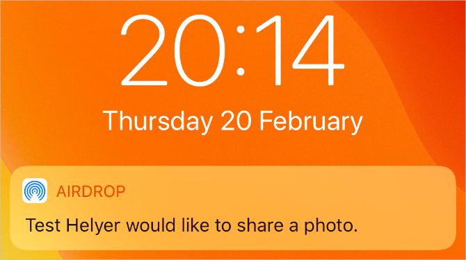 AirDrop notification on iPhone lock screen
