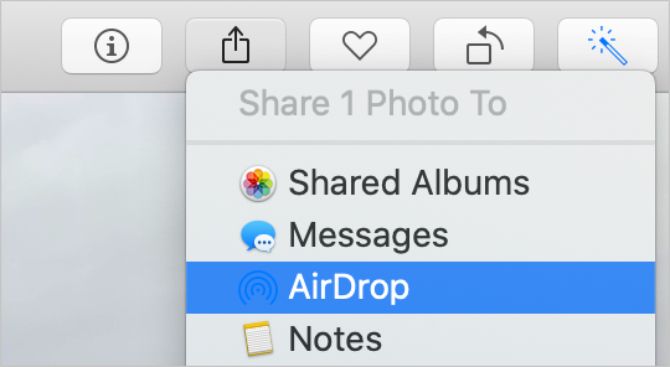 AirDrop option in Share menu from Photos app