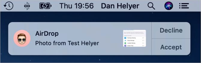 AirDrop transfer request on Mac