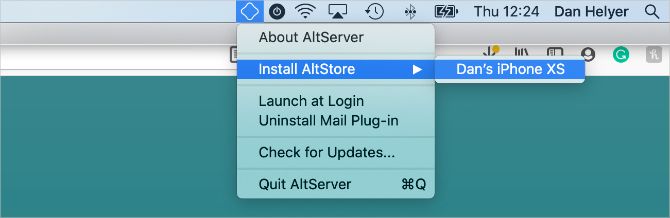 Install AltStore option from menu bar app on Mac