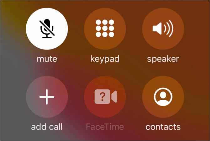 Mute button on iPhone phone call