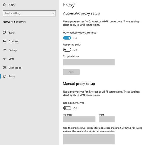 Proxy Server Settings on Microsoft Edge