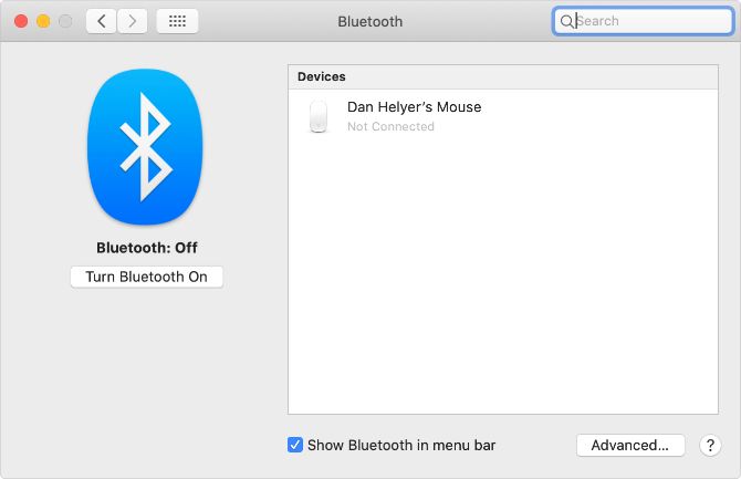 Turn Bluetooth On button from Mac System Preferences