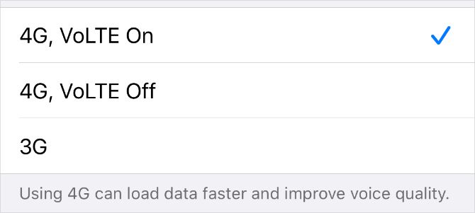 VoLTE Off option from iPhone cellular settings