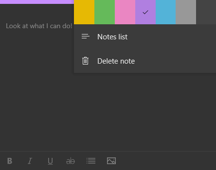 Windows 10 Sticky Notes Menu