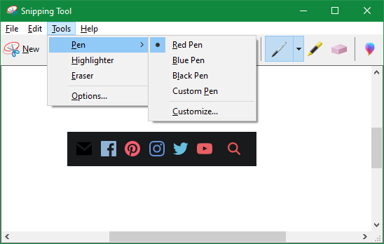 Windows Snipping Tool Menu Keyboard Shortcuts