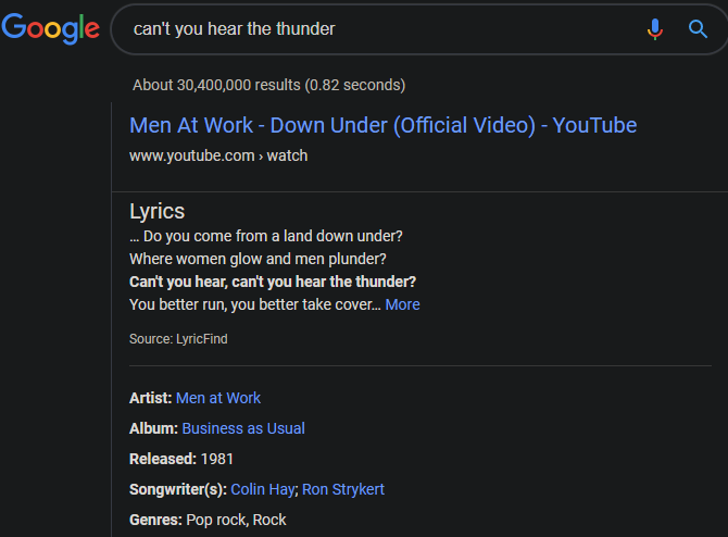 YouTube Search Lyrics Google