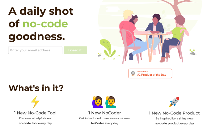 No Code Coffee is a daily newsletter with updates about the no-code movement