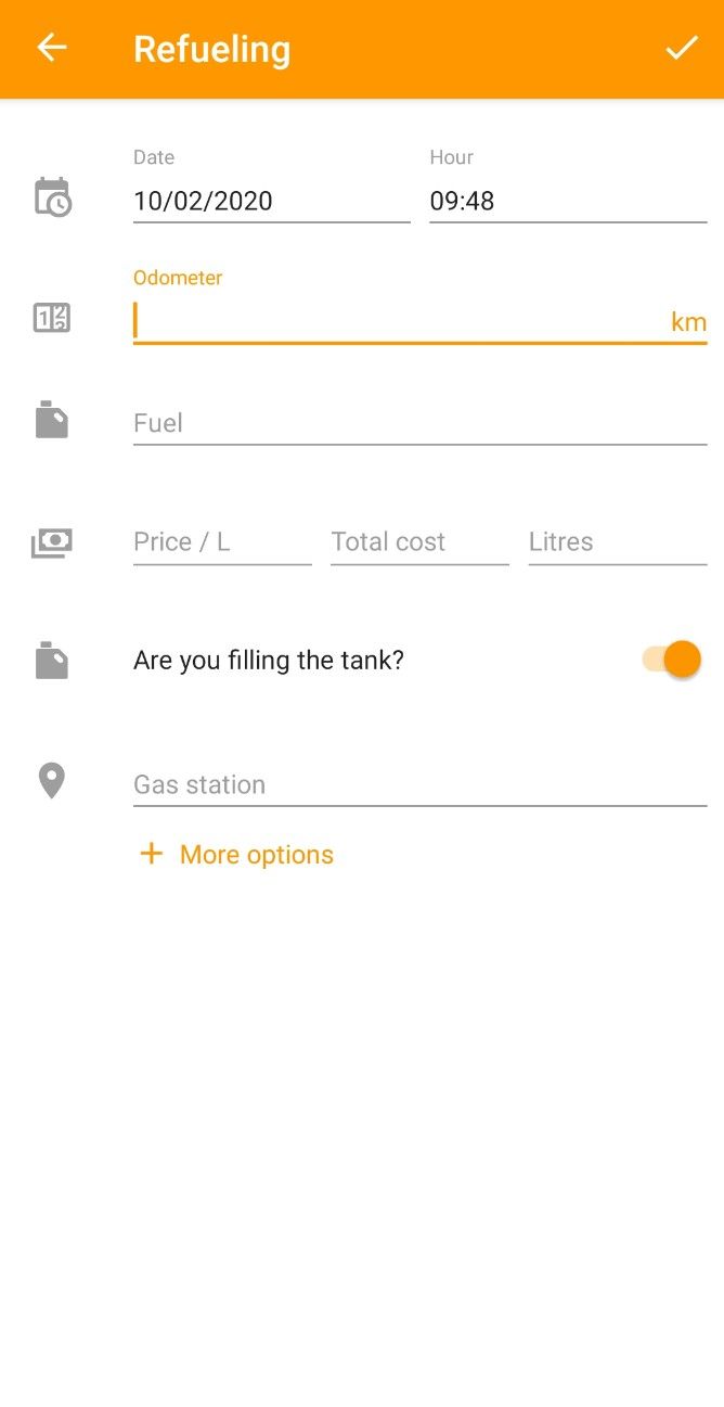 Add the basics of your refueling and odometer to find out your true mileage on Drivvo