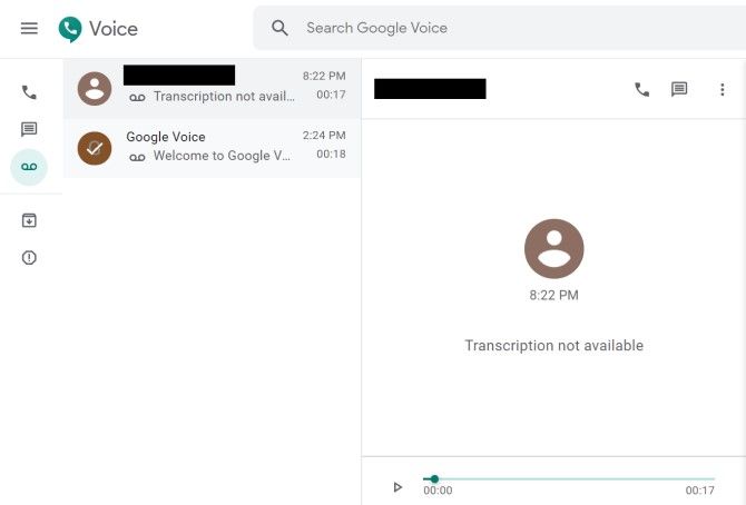 اسکرین شات از رابط کاربری Google Voice برای ضبط تماس ها