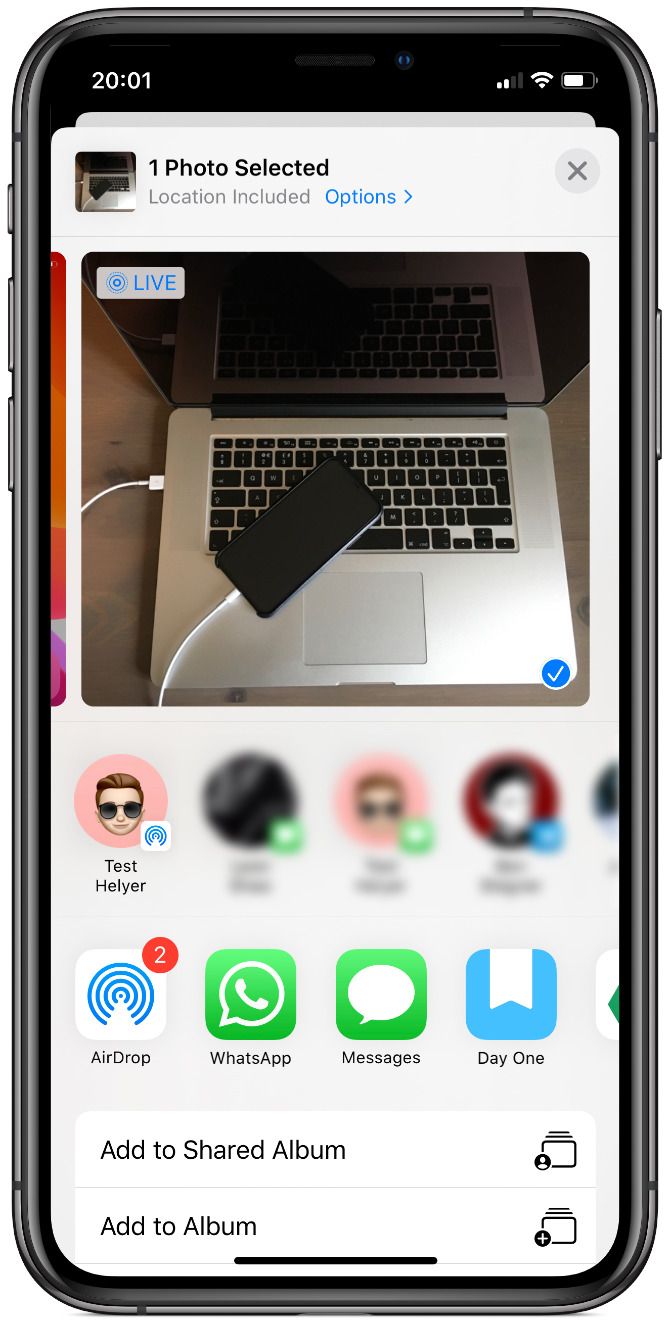 iPhone X with AirDrop in the Share Sheet