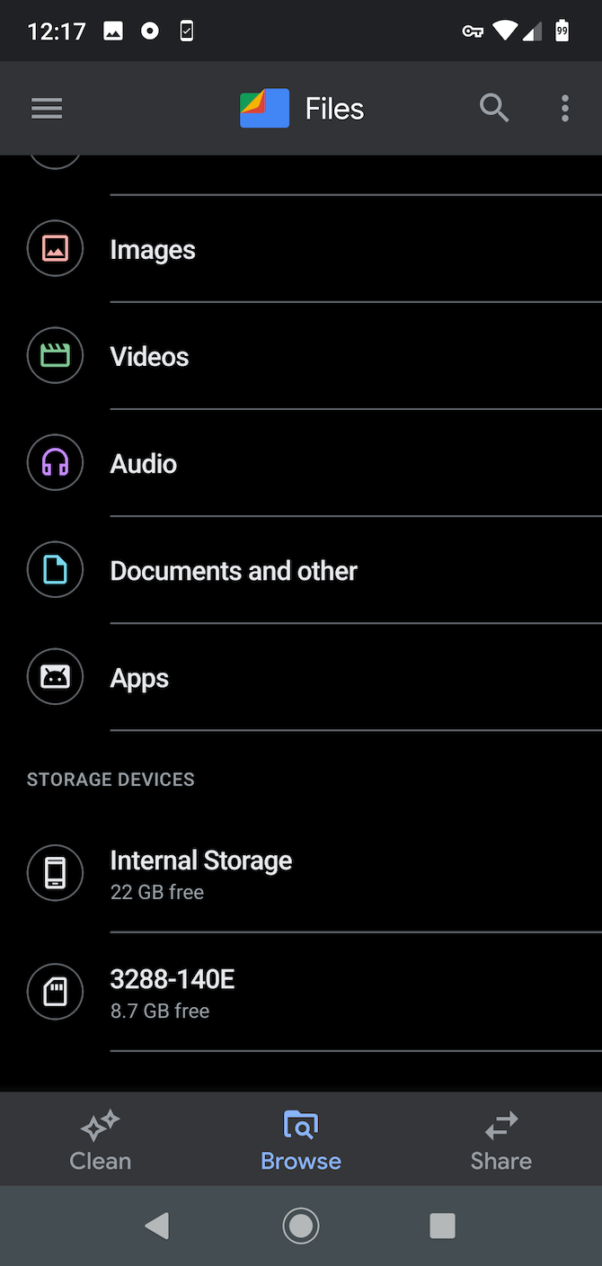 files internal storage
