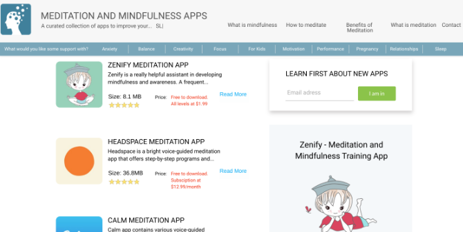 MeditationApps.com aggregates the best meditation apps and reveals their true price from subscriptions and additional purchases