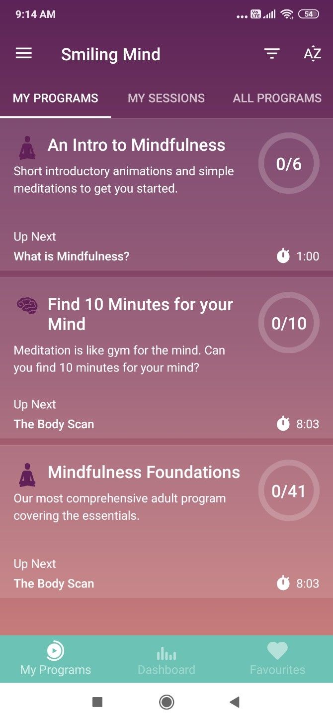 Each program on Smiling Mind is free to download, with multiple modules and sessions