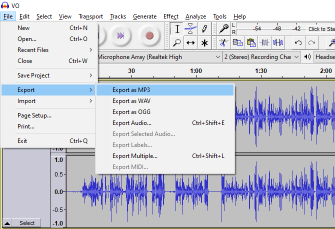 Use Audacity to convert WAV files to MP3