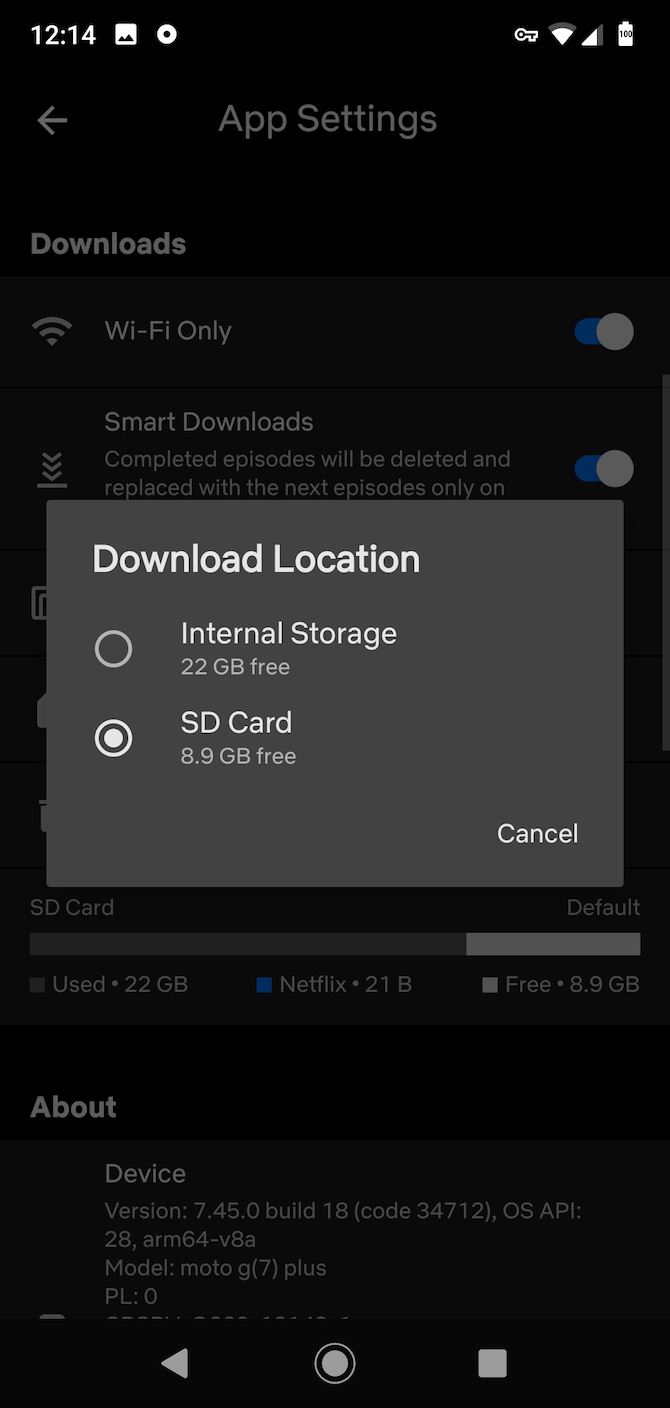 how to change app settings from internal storage to sd card