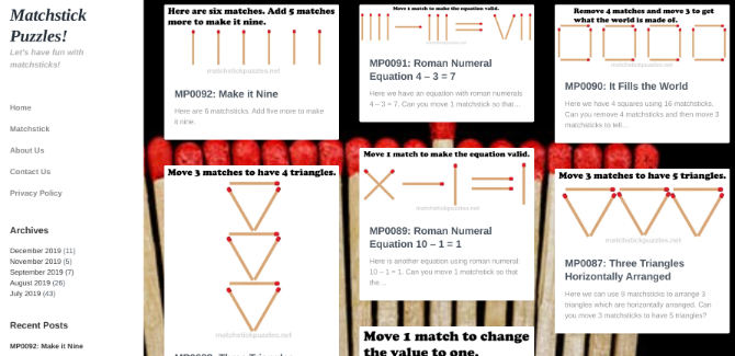 Matchstick Puzzles has 92 different riddles for logic and lateral thinking based on classic match stick riddles