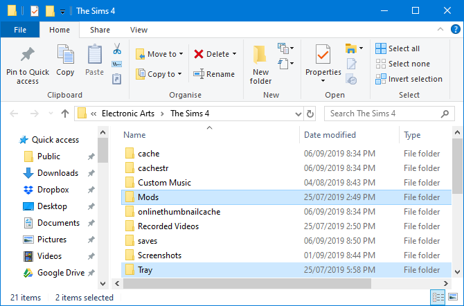 The Sims 4 Mods and Tray folders