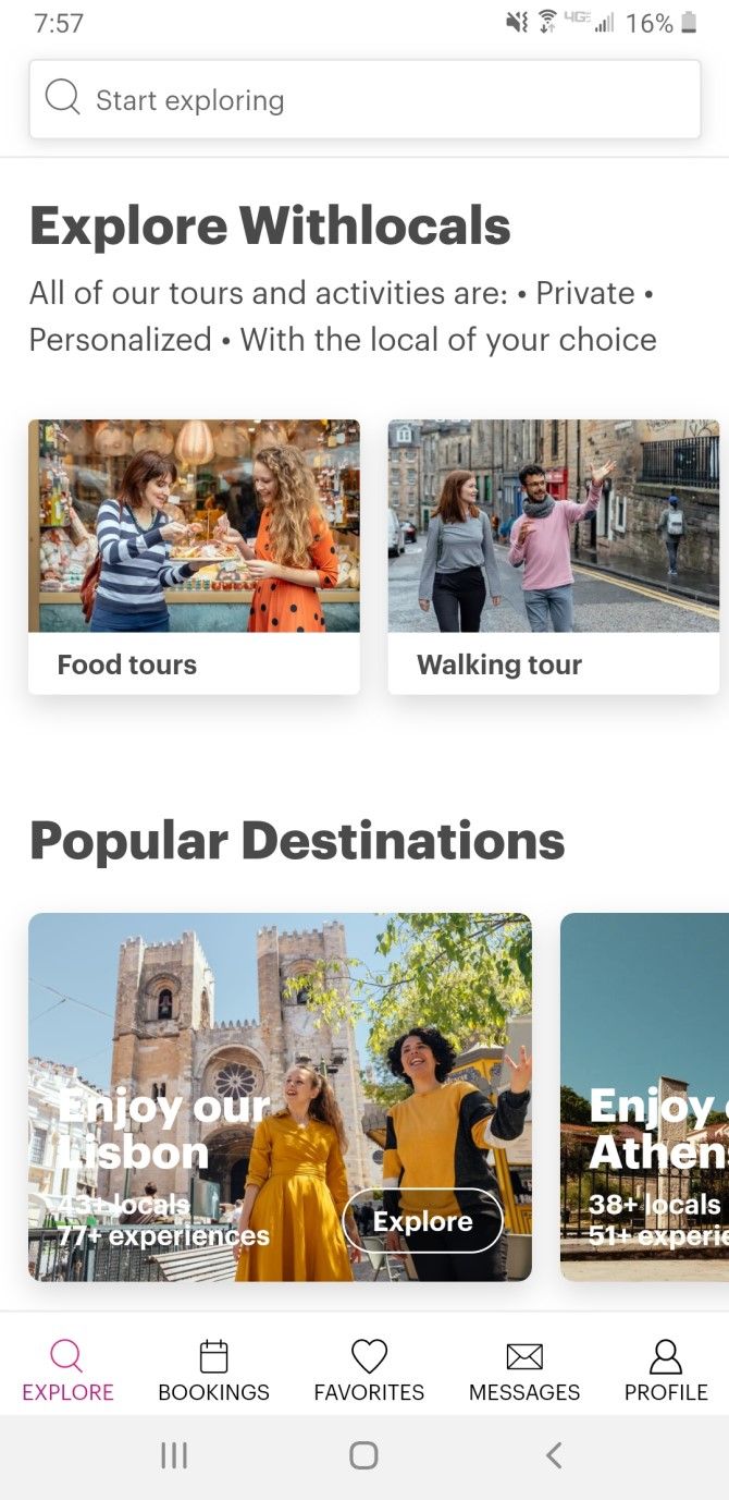 WithLocals Social Travel App Tour Menu