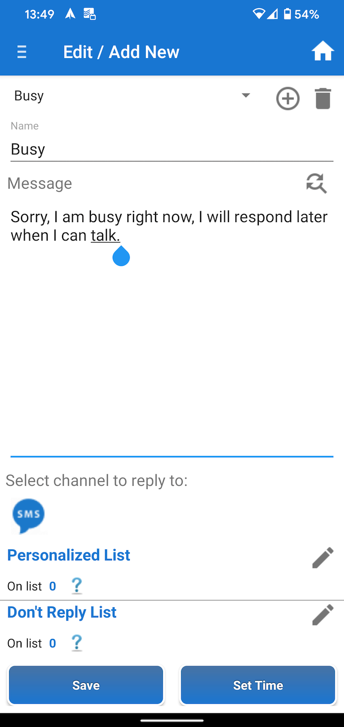 Auto Reply SMS Template
