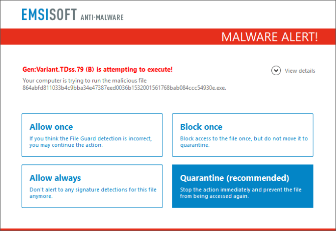 A screenshot for Emsisoft antivirus