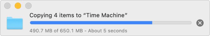 Copying files to Time Machine drive progress bar