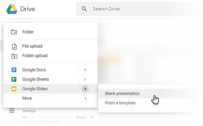 Select Google Slides in Google Drive