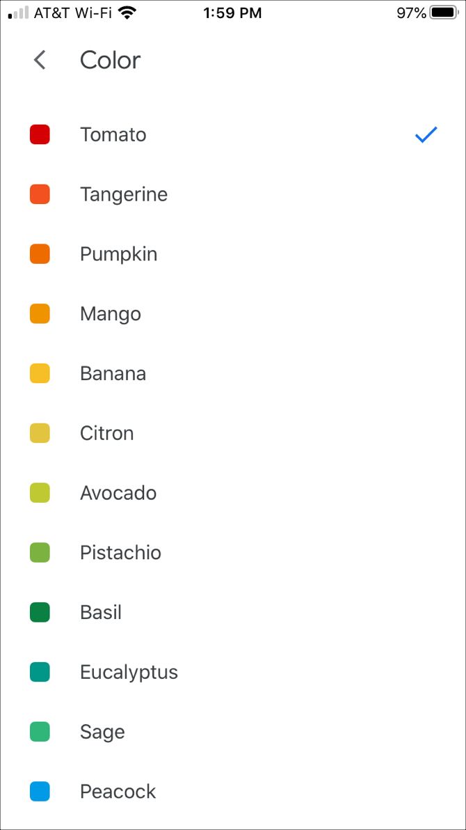 Google Calendar Pick Event Color on iPhone