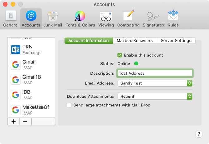 Mac Mail Edit Description for New Account