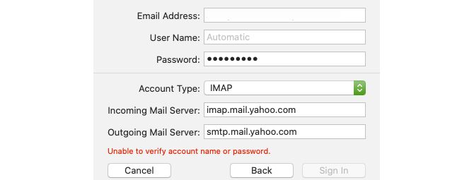 unable to verify username or password mac mail exchange