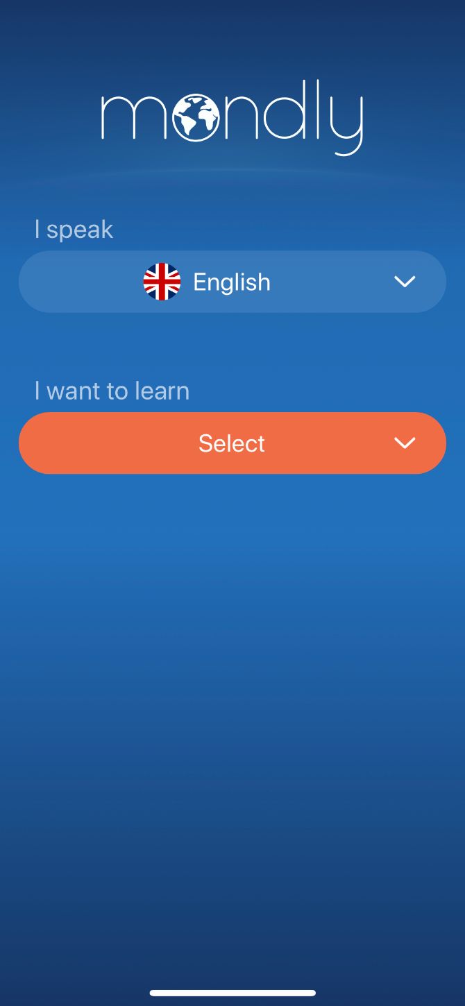 Mondly language select screen