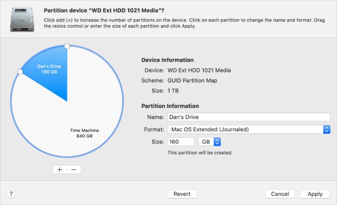 Partition options from Disk Utility in macOS