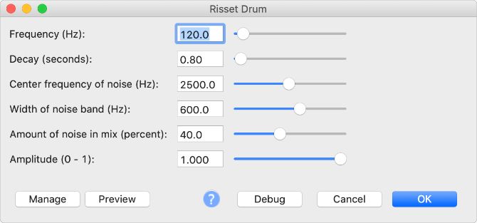 Risset Drum virtual instrument in Audacity