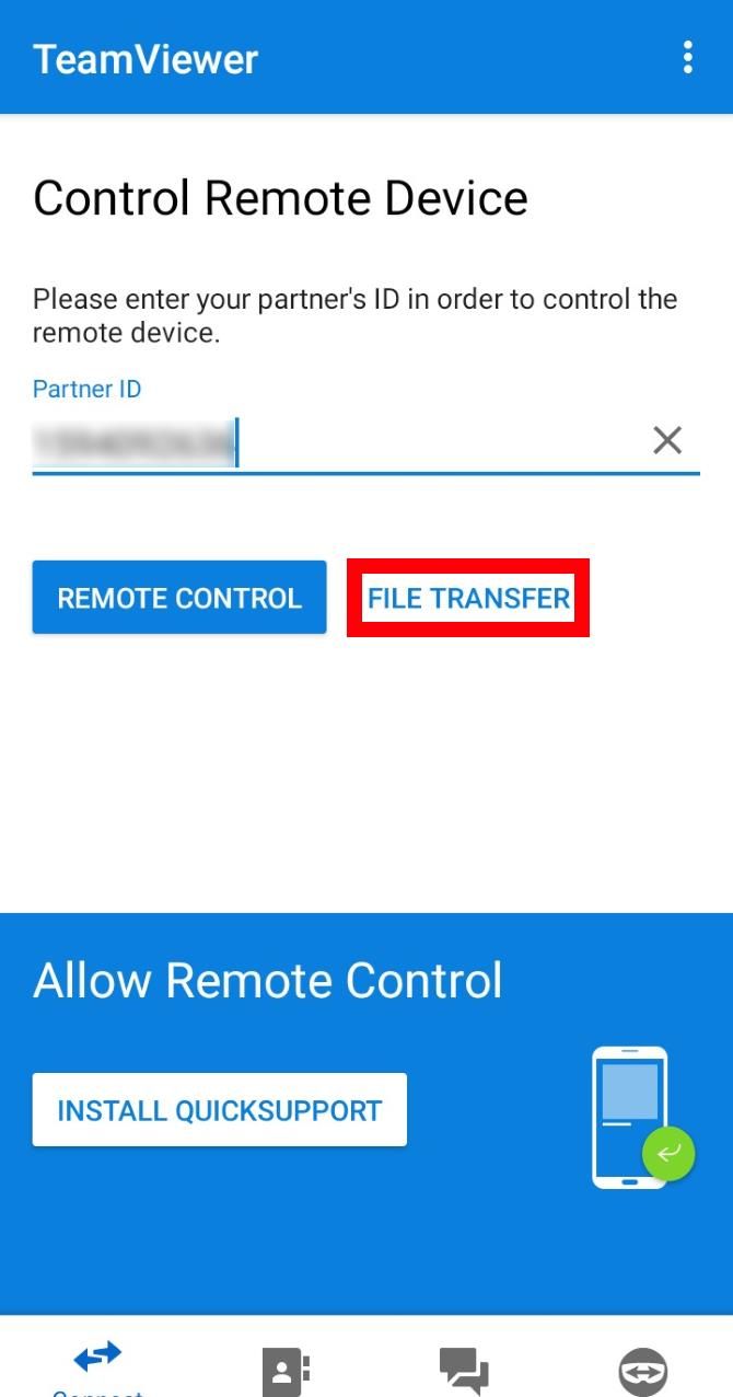 Entering the target ID and selecting the file transfer option