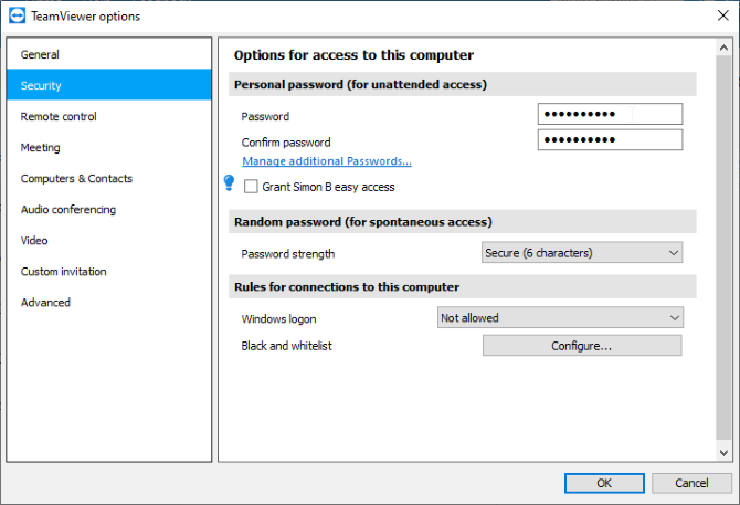 Setting a personal password on TeamViewer
