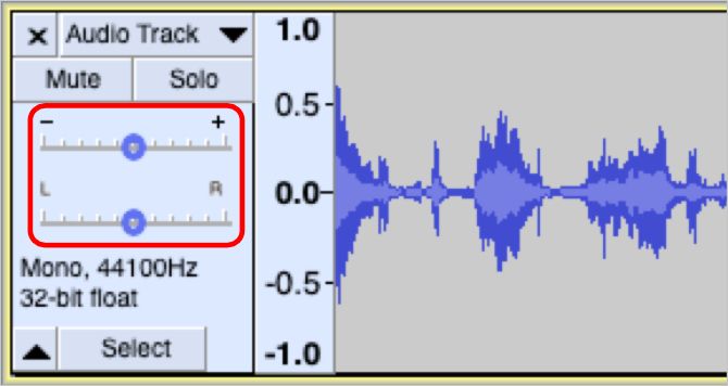 Volume and Pan sliders on an Audacity track