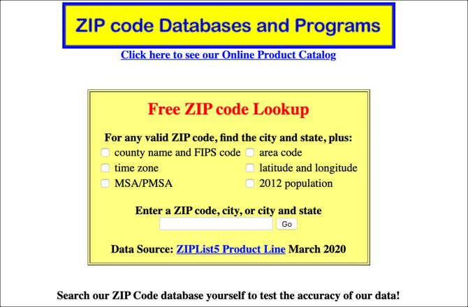 Zip Info Main Page