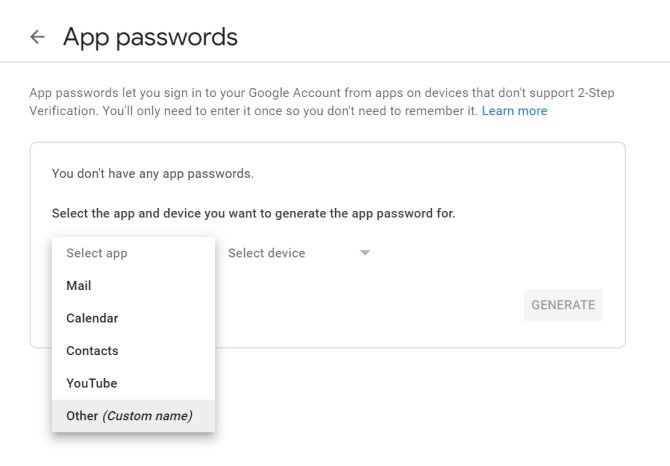 Google Security Settings App Passwords