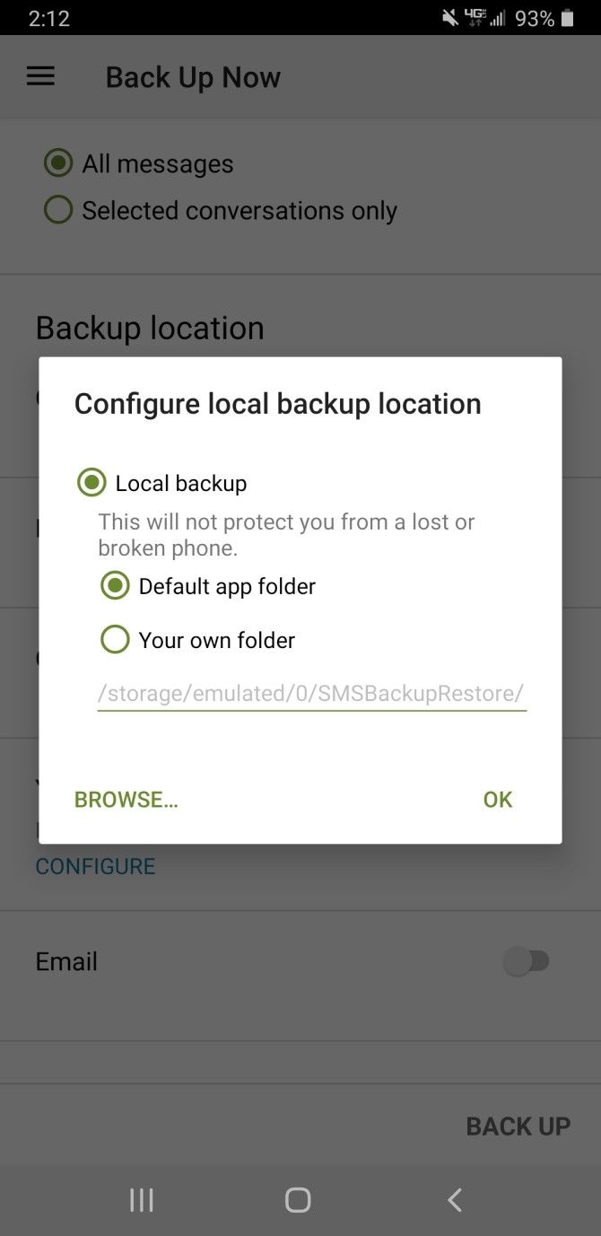SMS Backup and Restore Configuration