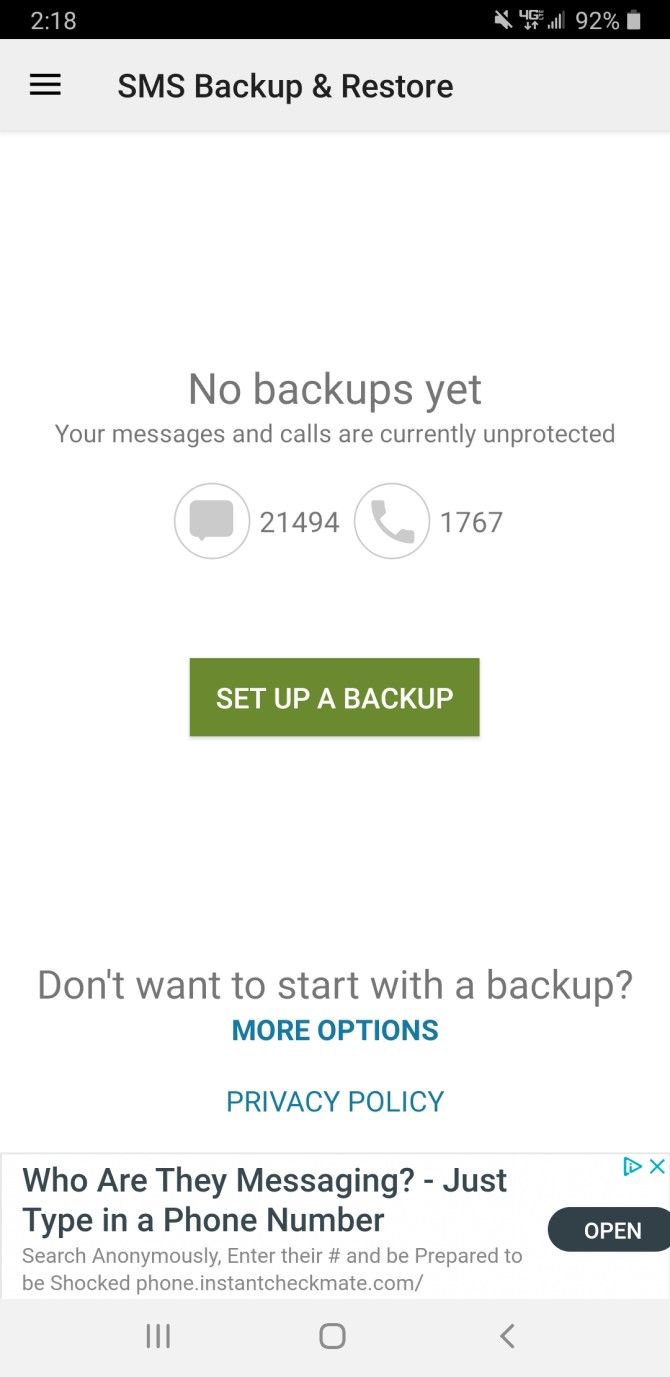 SMS Backup and Restore Set Up a Backup