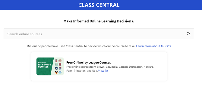 class central college courses search