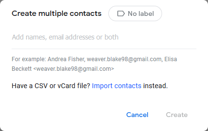 Create multiple contacts in Google Contacts