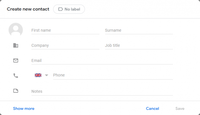 Create a new contact in Gmail