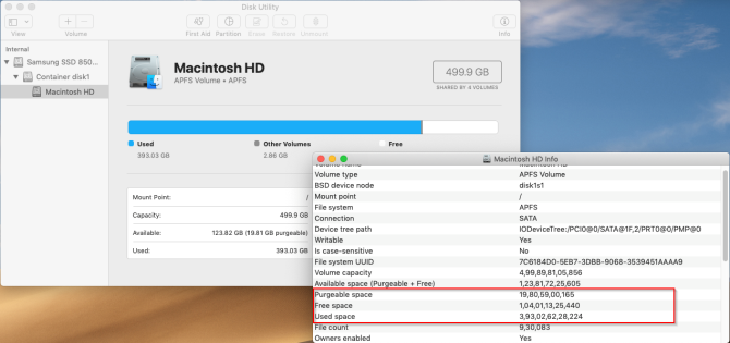 disk space information in detail using disk utility