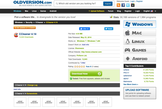 download old version of ccleaner from oldversion site